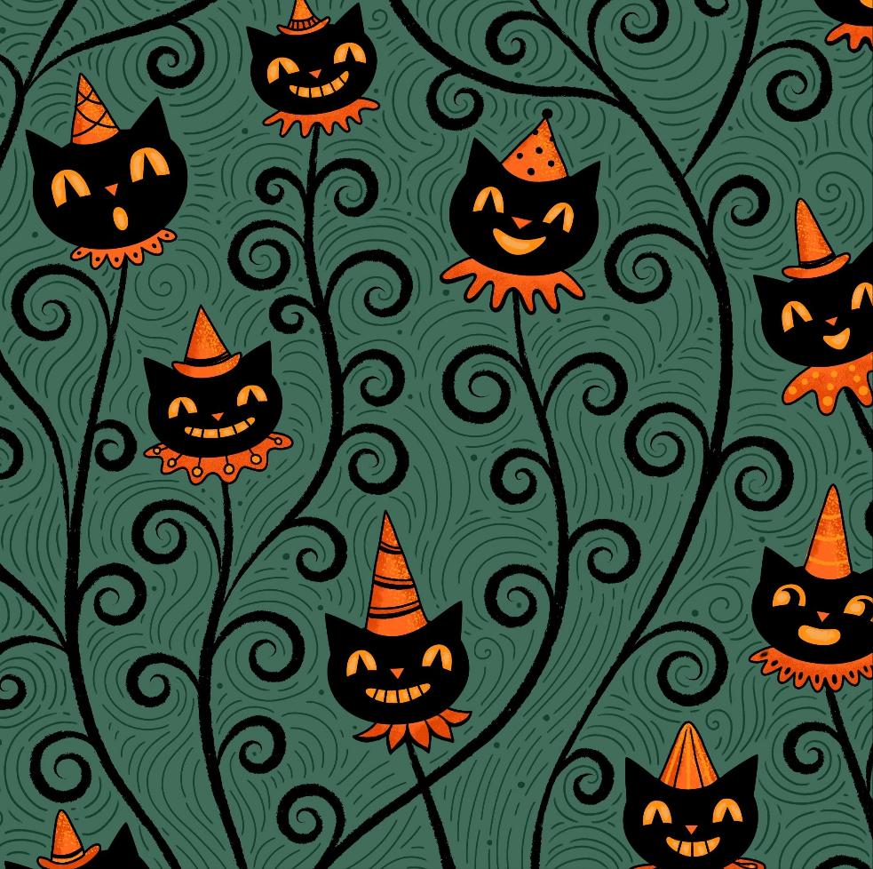 "Creeping Jack Vine" Black Vintage Cat Johanna Parker Exclusive - High-quality Handcrafted Vibrant Leggings -  - Leggings