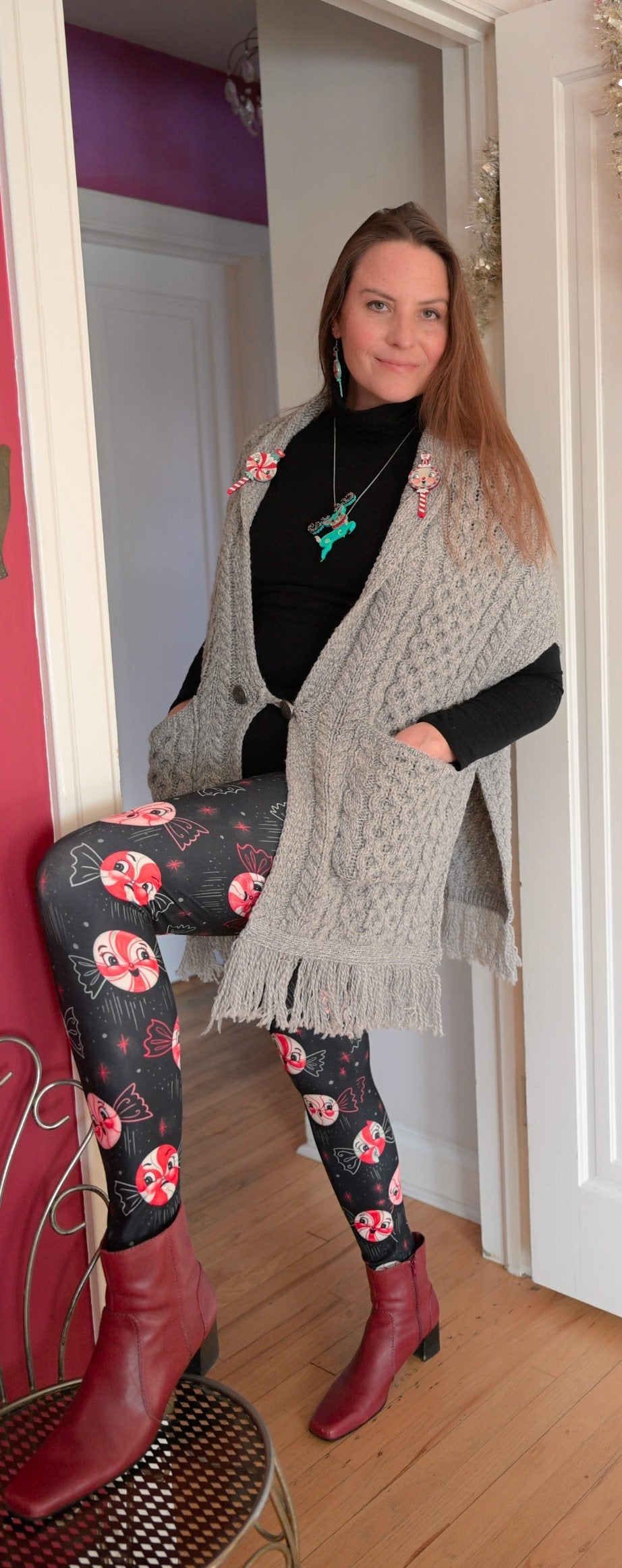 "Twilight Merrymint Flight" (Johanna Parker Exclusive) Christmas Mint Candy- Leggings (Copy) -  - Leggings