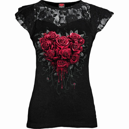 BLEEDING HEART - Lace Layered Cap Sleeve Top Black -  - Tops - Short Sleeve