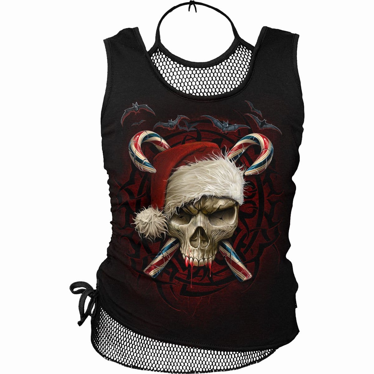 CANDY CANE SANTA - 2in1 Neck Tie Mesh Top Black -  - Tops - Sleeveless