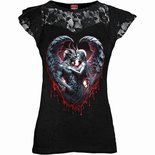 SOLEMN VOW - Lace Layered Cap Sleeve Top Black -  - Tops - Short Sleeve