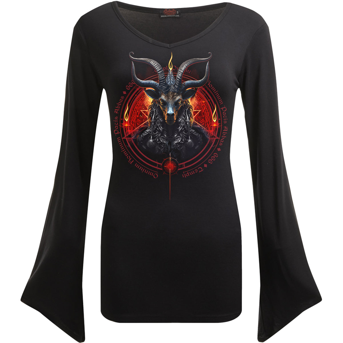 BAPHOMET - V Neck Goth Sleeve Top Black -  - Tops - Long Sleeve