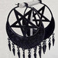 Title: Killstar Ancestral Night Matte Black Pentagram Crescent Fringe Hoop Earrings