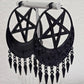 Title: Killstar Ancestral Night Matte Black Pentagram Crescent Fringe Hoop Earrings