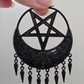 Title: Killstar Ancestral Night Matte Black Pentagram Crescent Fringe Hoop Earrings