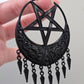 Title: Killstar Ancestral Night Matte Black Pentagram Crescent Fringe Hoop Earrings