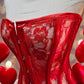 Red Lace Boning Corset Lace-up Top Sheer -  - Corset