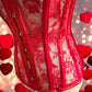 Red Lace Boning Corset Lace-up Top Sheer -  - Corset