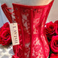 Red Lace Boning Corset Lace-up Top Sheer -  - Corset