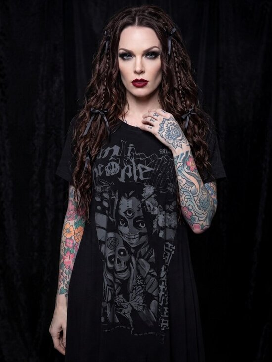 Killstar No Fairytale Anti People Anime Skull Hanky Hem Tunic Dress Black XL