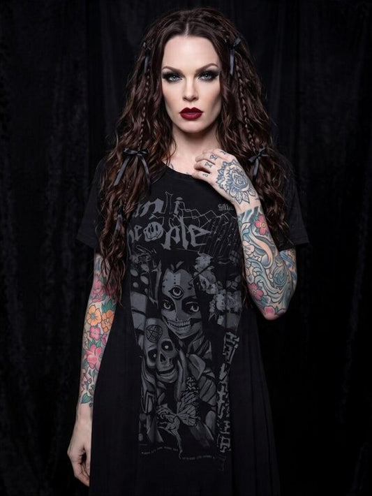 Killstar No Fairytale Anti People Anime Skull Hanky Hem Tunic Dress Black XL