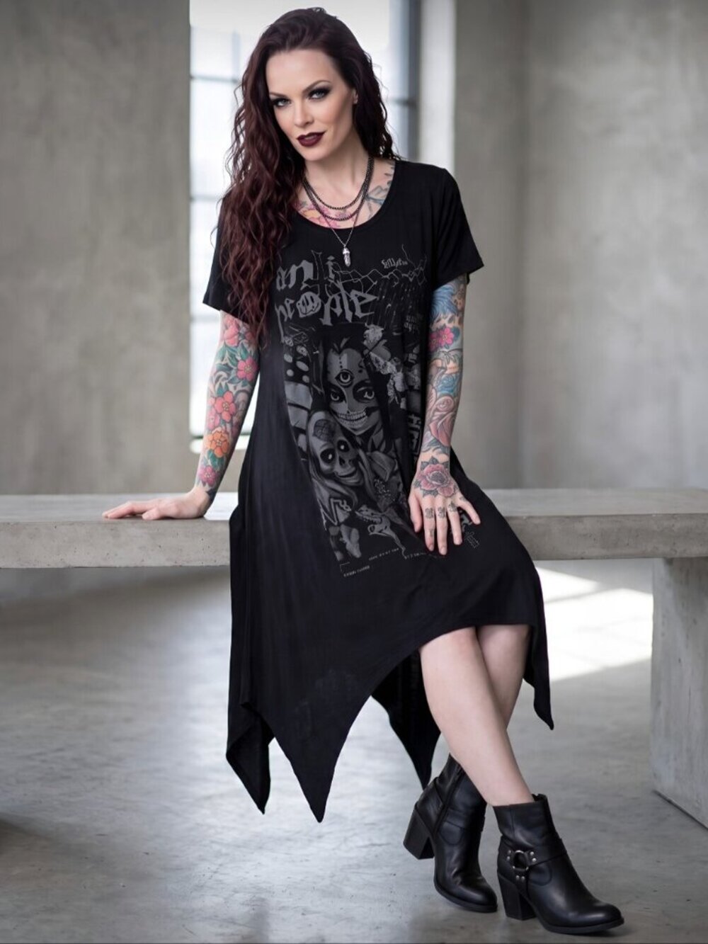 Killstar No Fairytale Anti People Anime Skull Hanky Hem Tunic Dress Black XL