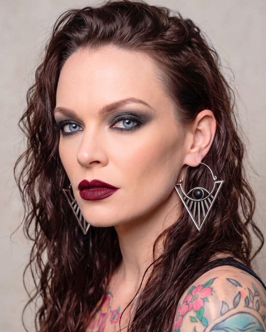 Killstar Eye See Silver Geometric Gothic Sunburst Third Eye Hoop Earrings