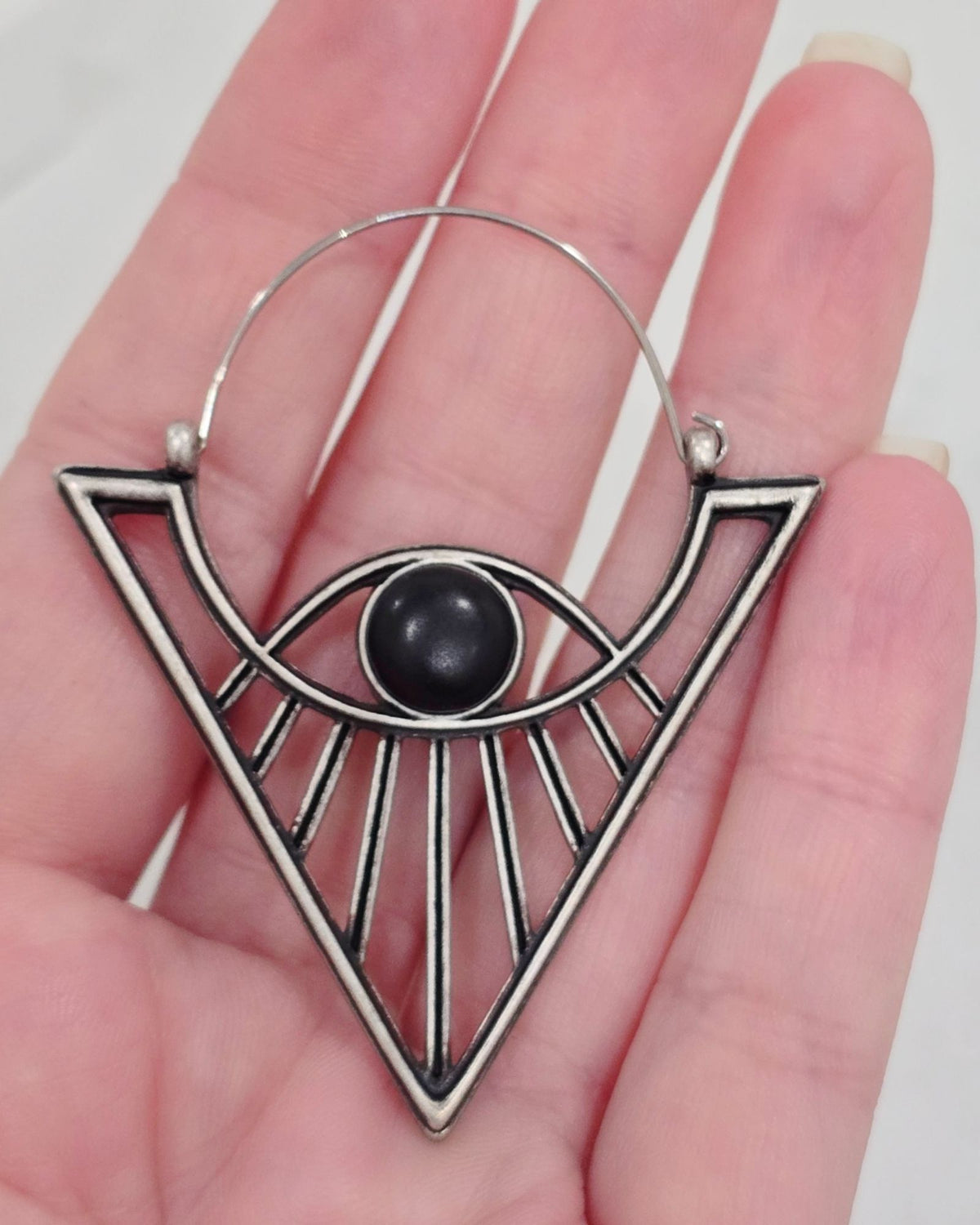 Killstar Eye See Silver Geometric Gothic Sunburst Third Eye Hoop Earrings