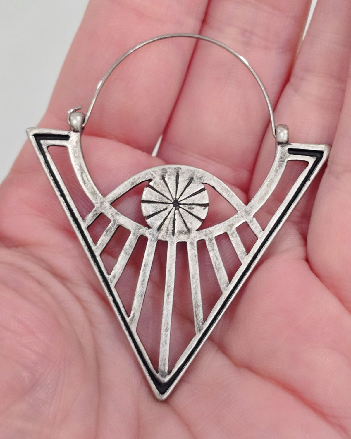 Killstar Eye See Silver Geometric Gothic Sunburst Third Eye Hoop Earrings