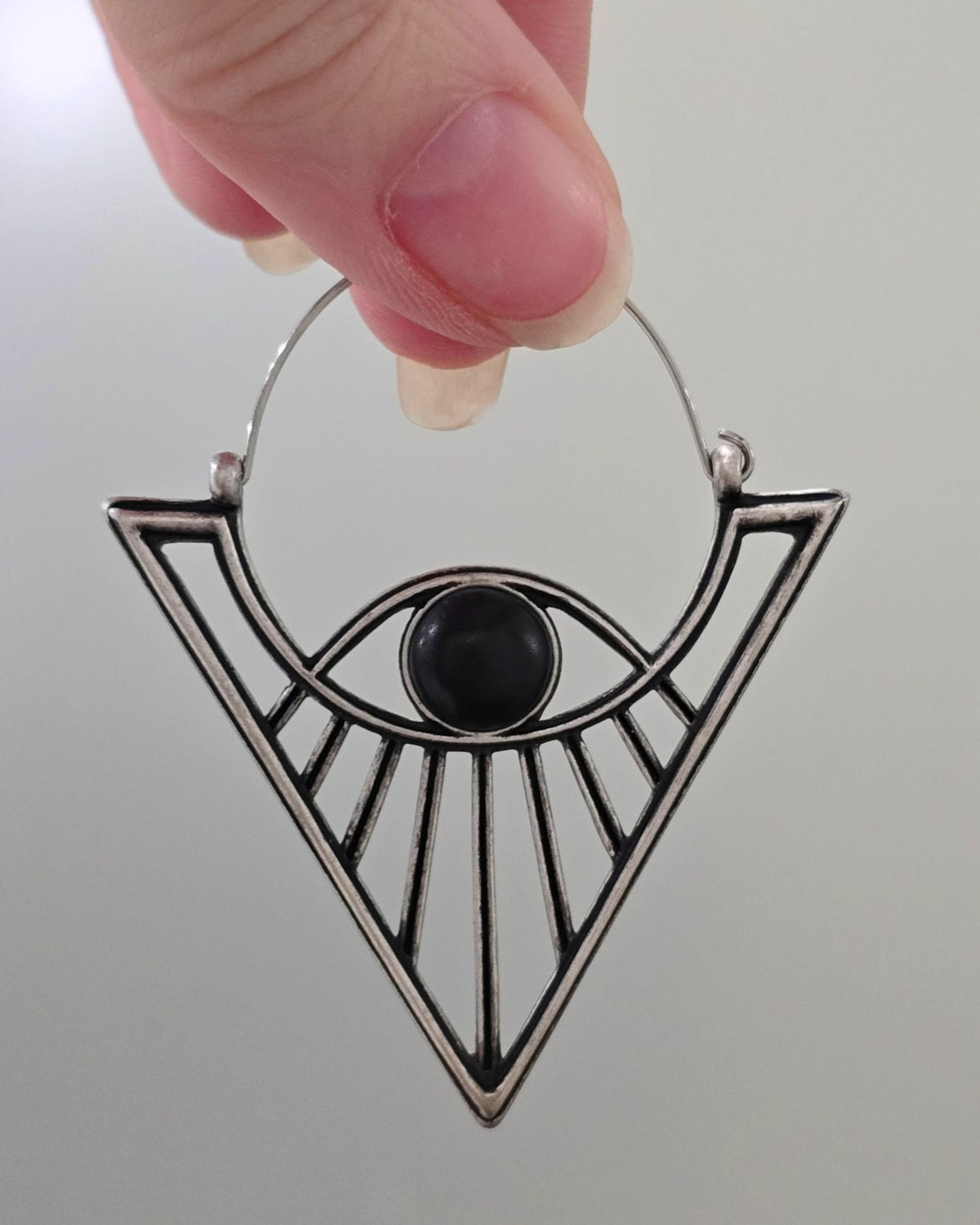Killstar Eye See Silver Geometric Gothic Sunburst Third Eye Hoop Earrings