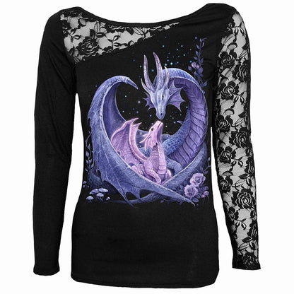 MATERNAL INSTINCTS - Lace One Shoulder Top Black -  - Tops - Long Sleeve