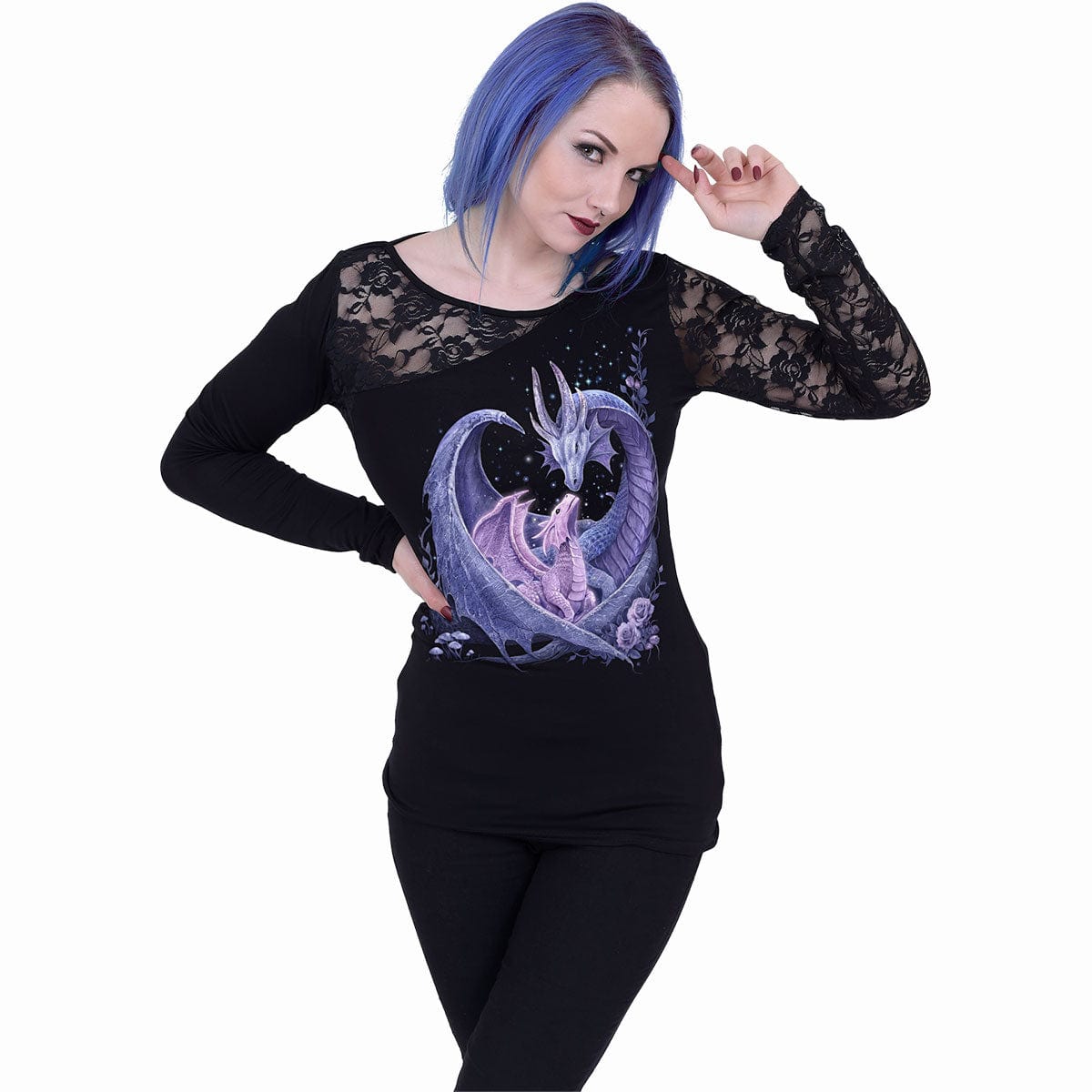 MATERNAL INSTINCTS - Lace One Shoulder Top Black -  - Tops - Long Sleeve
