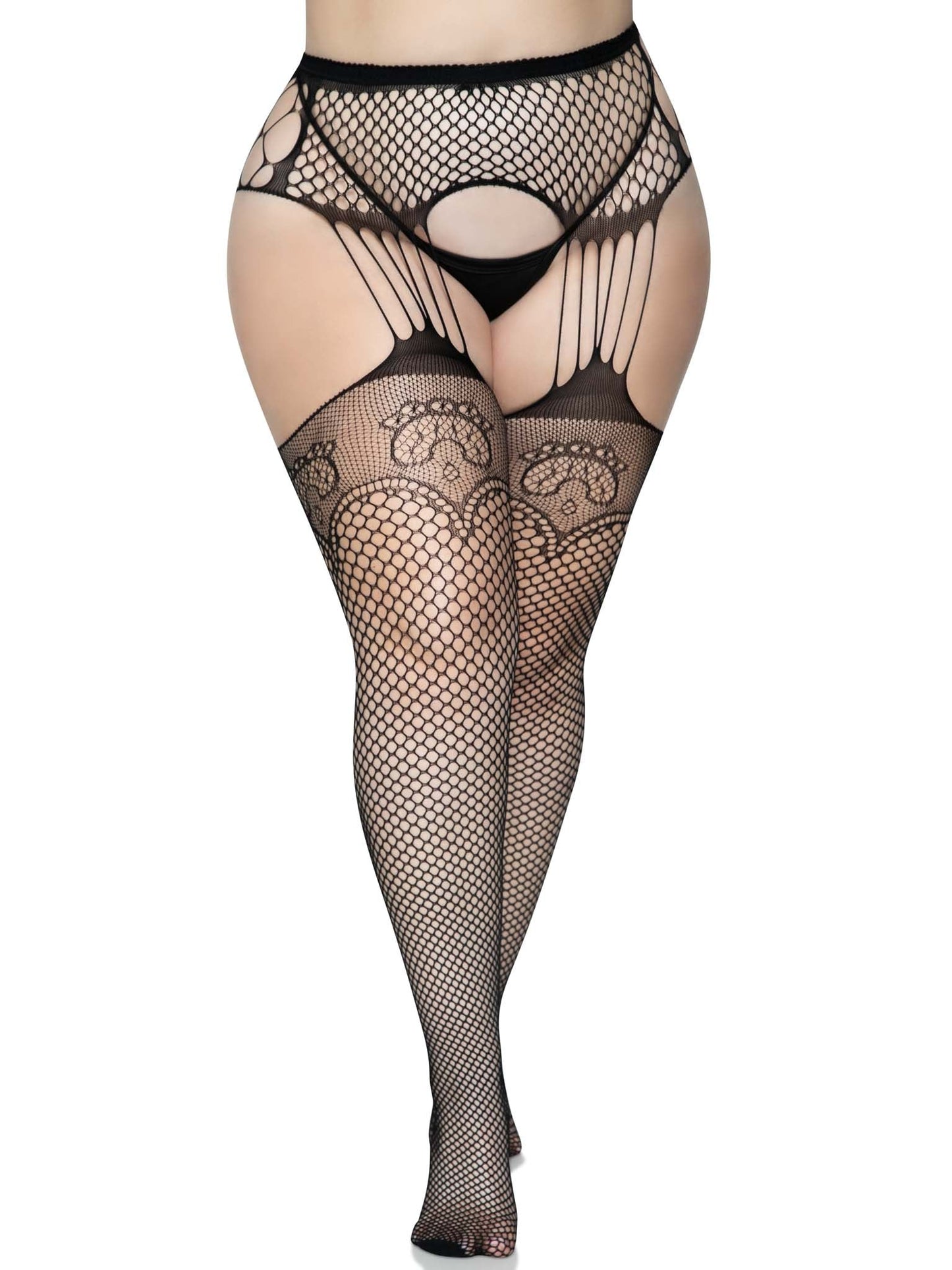 Duchess Plus Garter Belt Fishnet Stockings -  - Hosiery