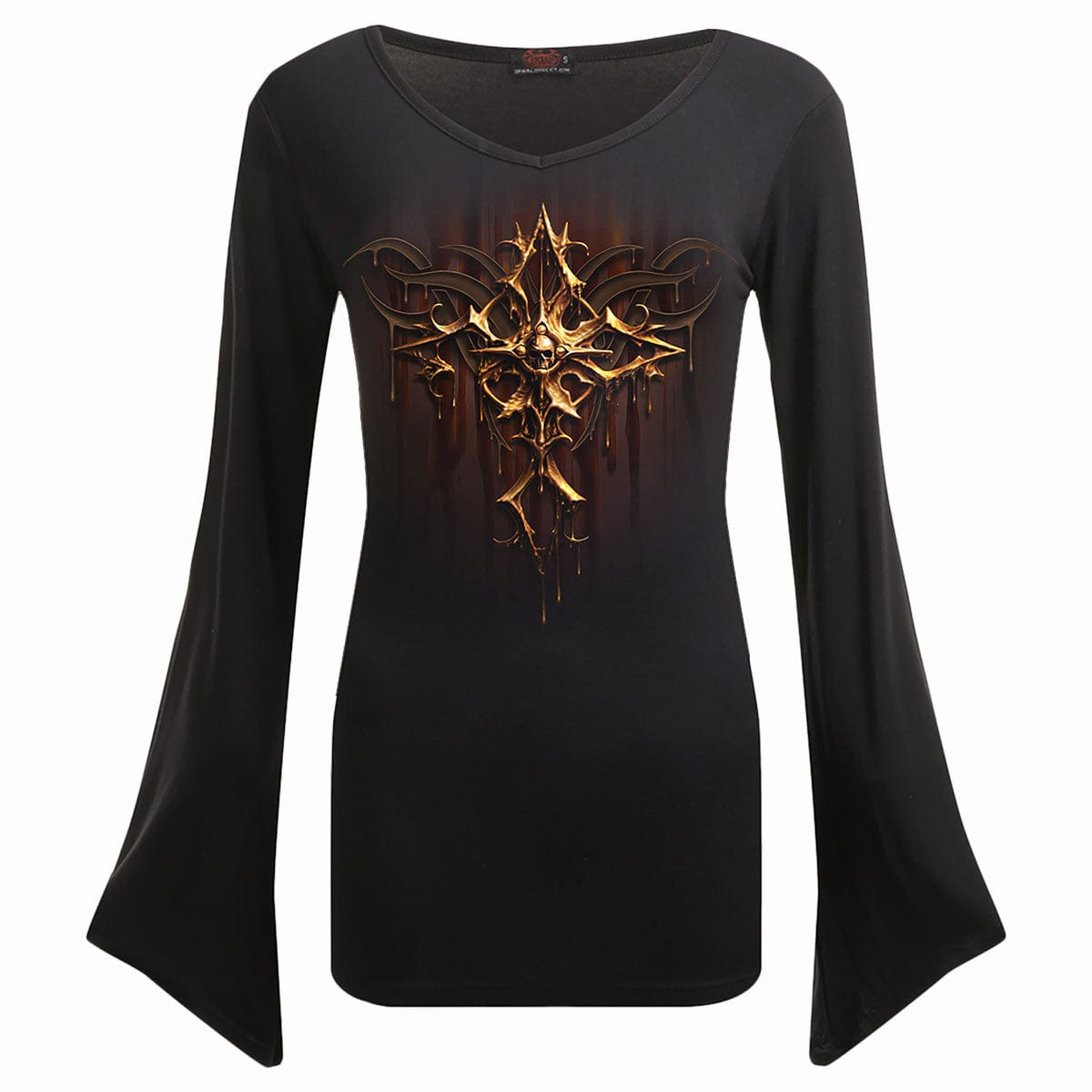 DRIPPING GOLD - V Neck Goth Sleeve Top Black -  - Tops - Long Sleeve