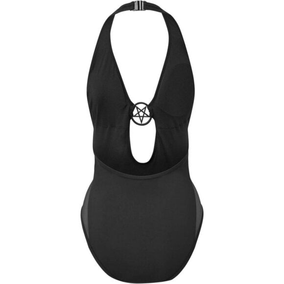 Killstar Dark Lyfe Mesh Pentagram Cutout One-Piece Swimsuit