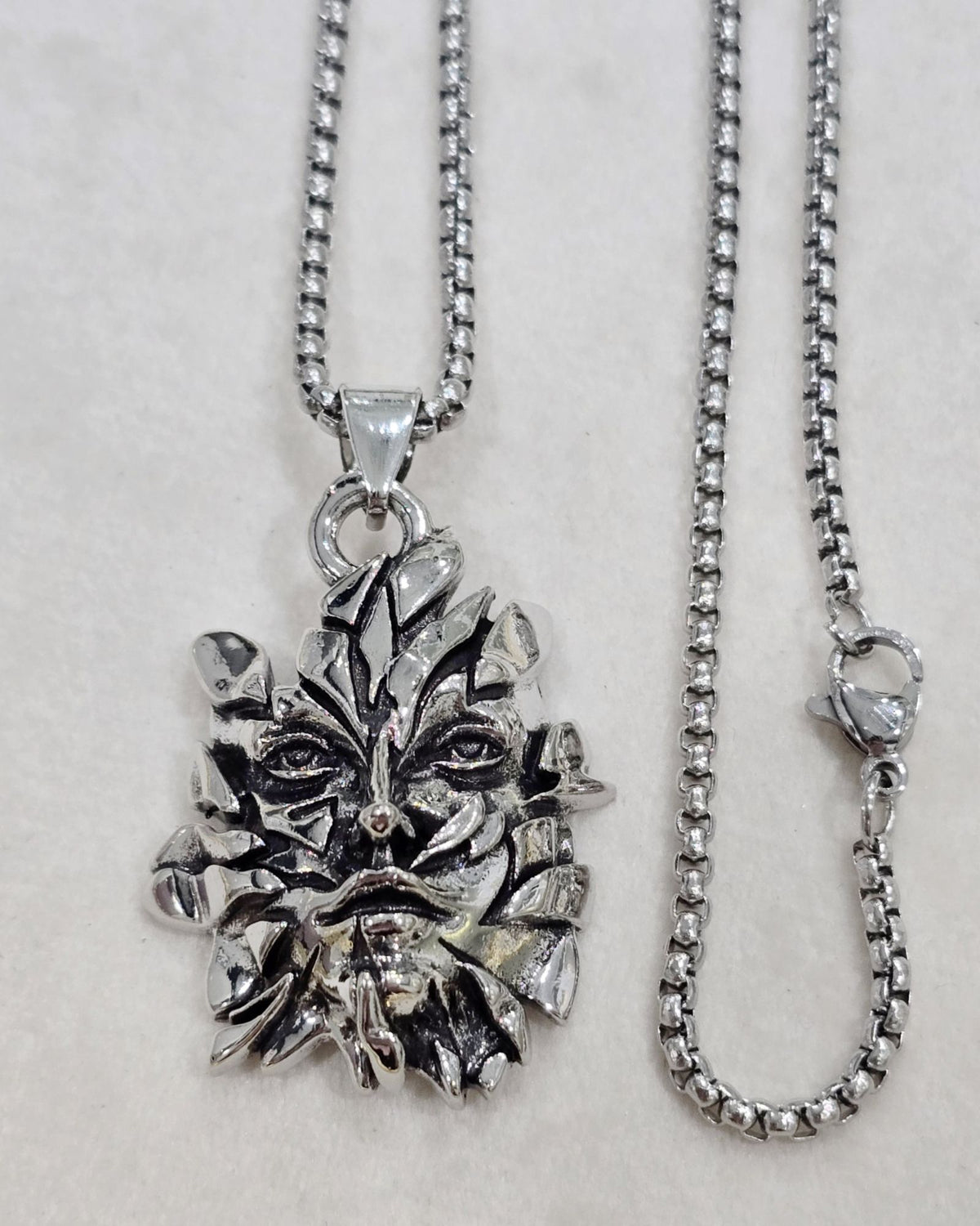 Green Man Pendant Necklace Stainless Steel Pagan Deity Foliage Jewelry 20"