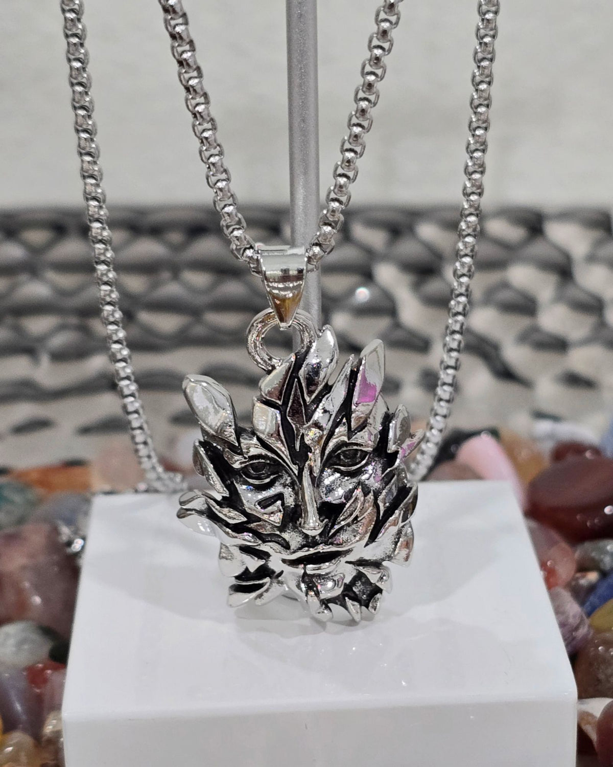 Green Man Pendant Necklace Stainless Steel Pagan Deity Foliage Jewelry 20"