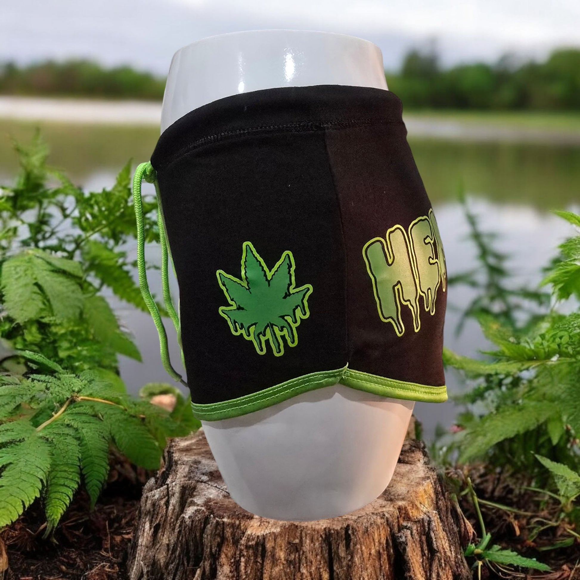 Booty Shorts Hemp Whore Graphic Black & Green Stretchy -  - Shorts