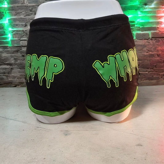 Booty Shorts Hemp Whore Graphic Black & Green Stretchy -  - Shorts