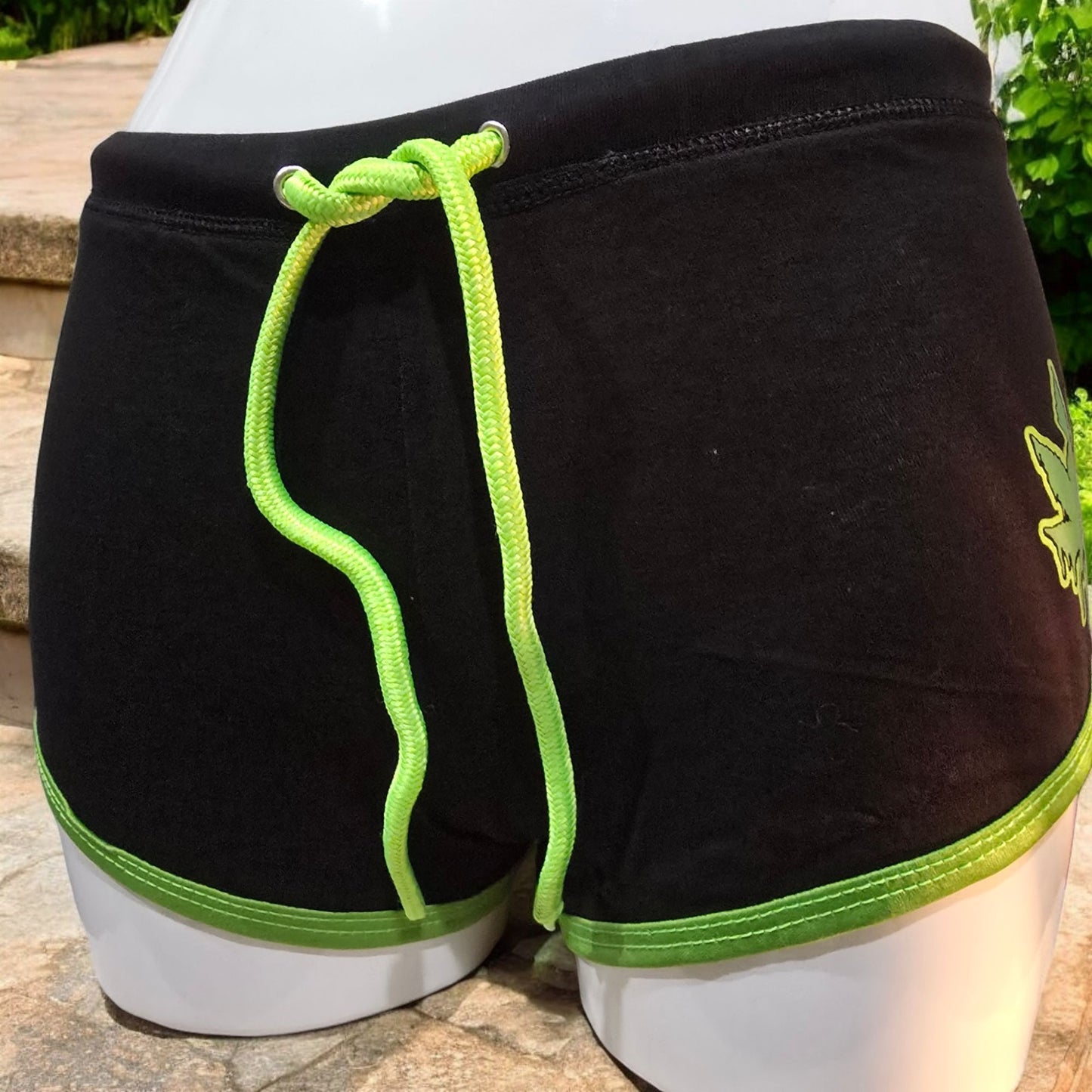 Booty Shorts Hemp Whore Graphic Black & Green Stretchy -  - Shorts