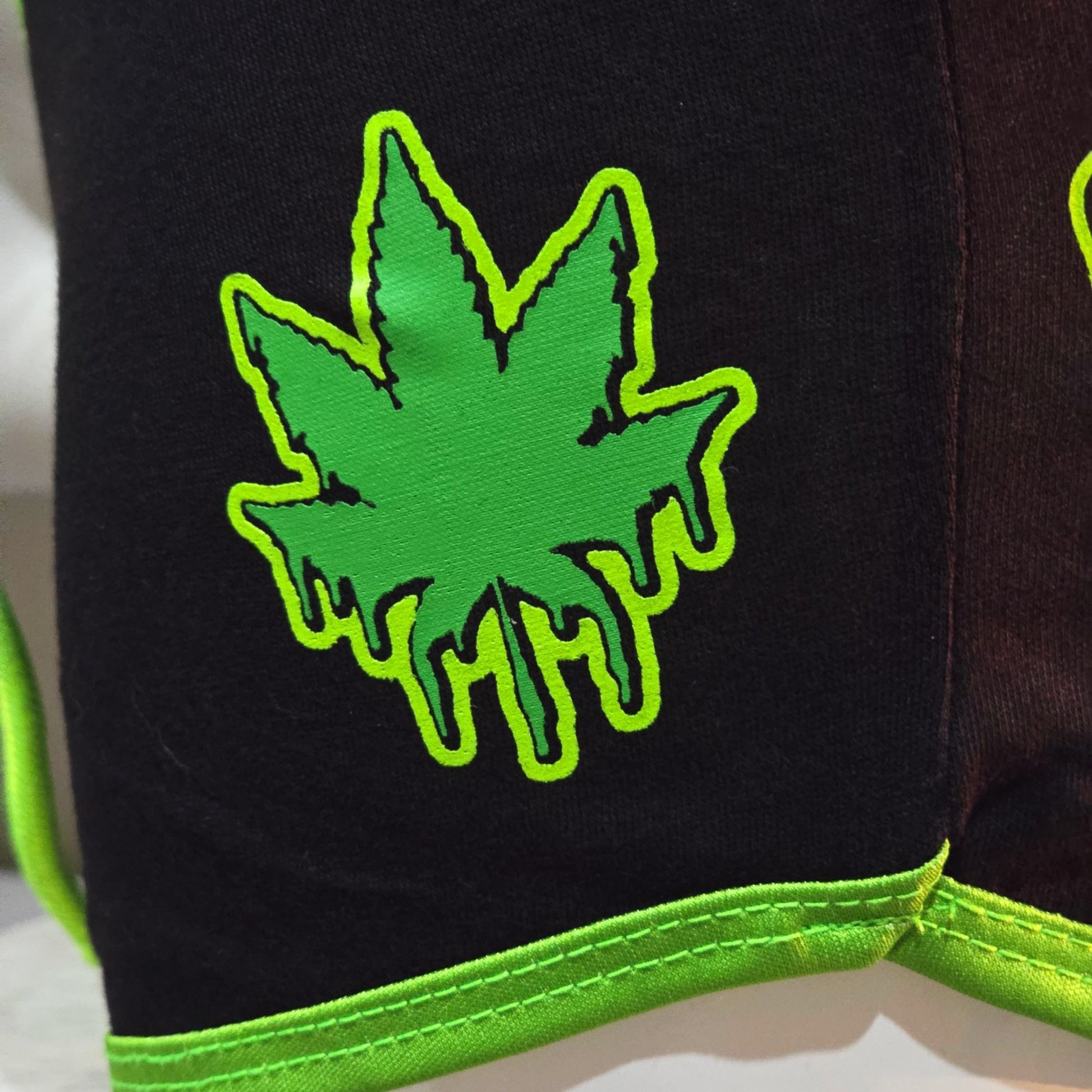 Booty Shorts Hemp Whore Graphic Black & Green Stretchy -  - Shorts
