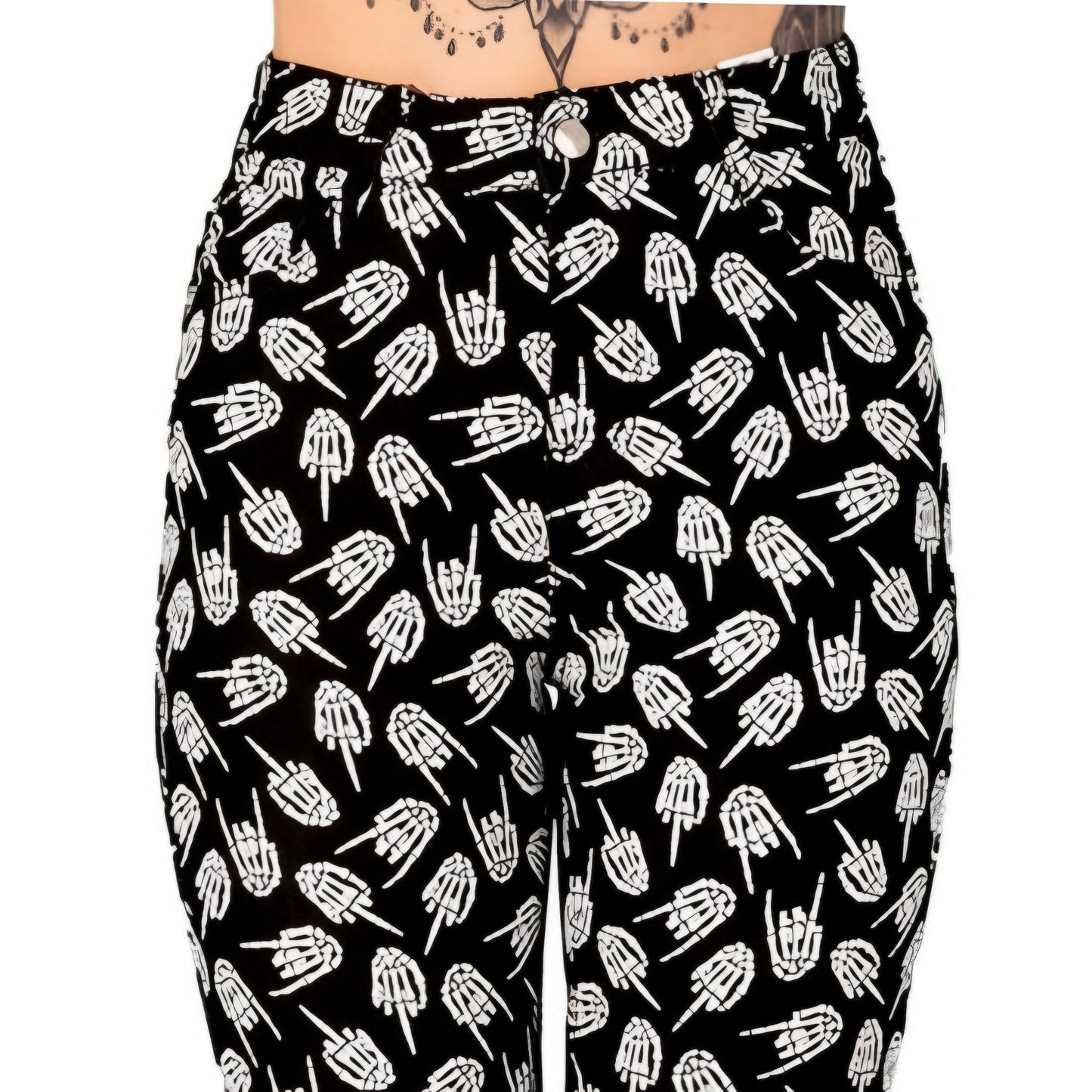 Up Yours Skeleton Hand High Rise Jeans Black & White Pattern L
