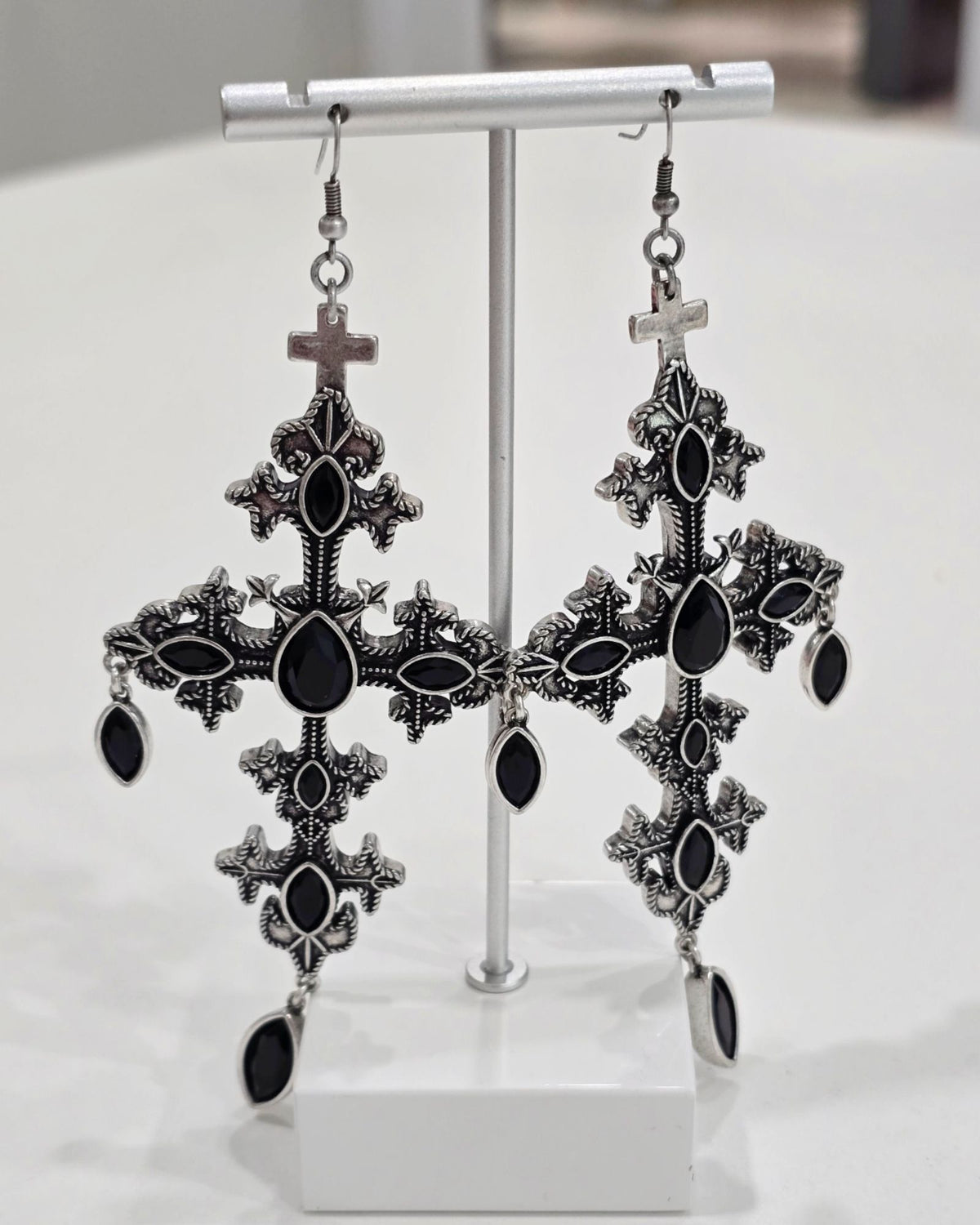 Killstar Crossed Desire Earrings Gothic Baroque Cross Black Chandelier Hangers