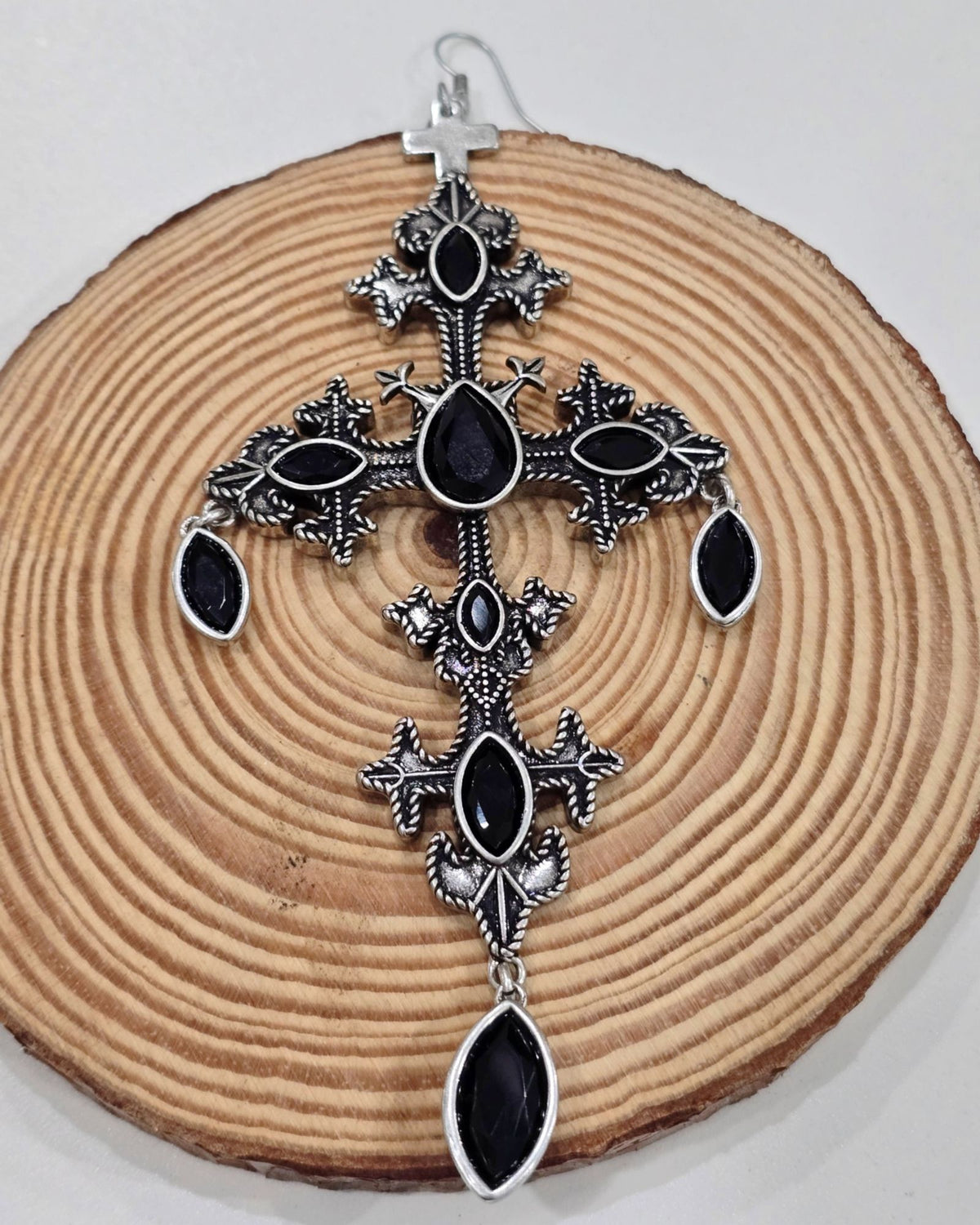 Killstar Crossed Desire Earrings Gothic Baroque Cross Black Chandelier Hangers