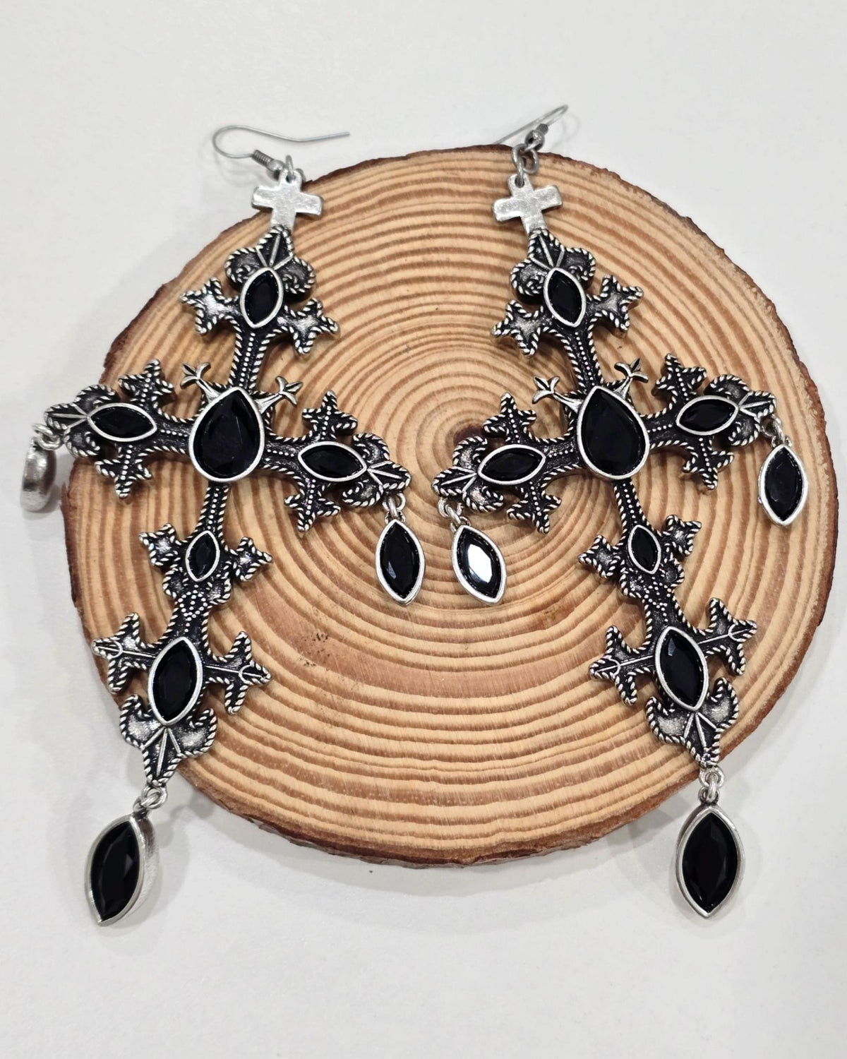 Killstar Crossed Desire Earrings Gothic Baroque Cross Black Chandelier Hangers
