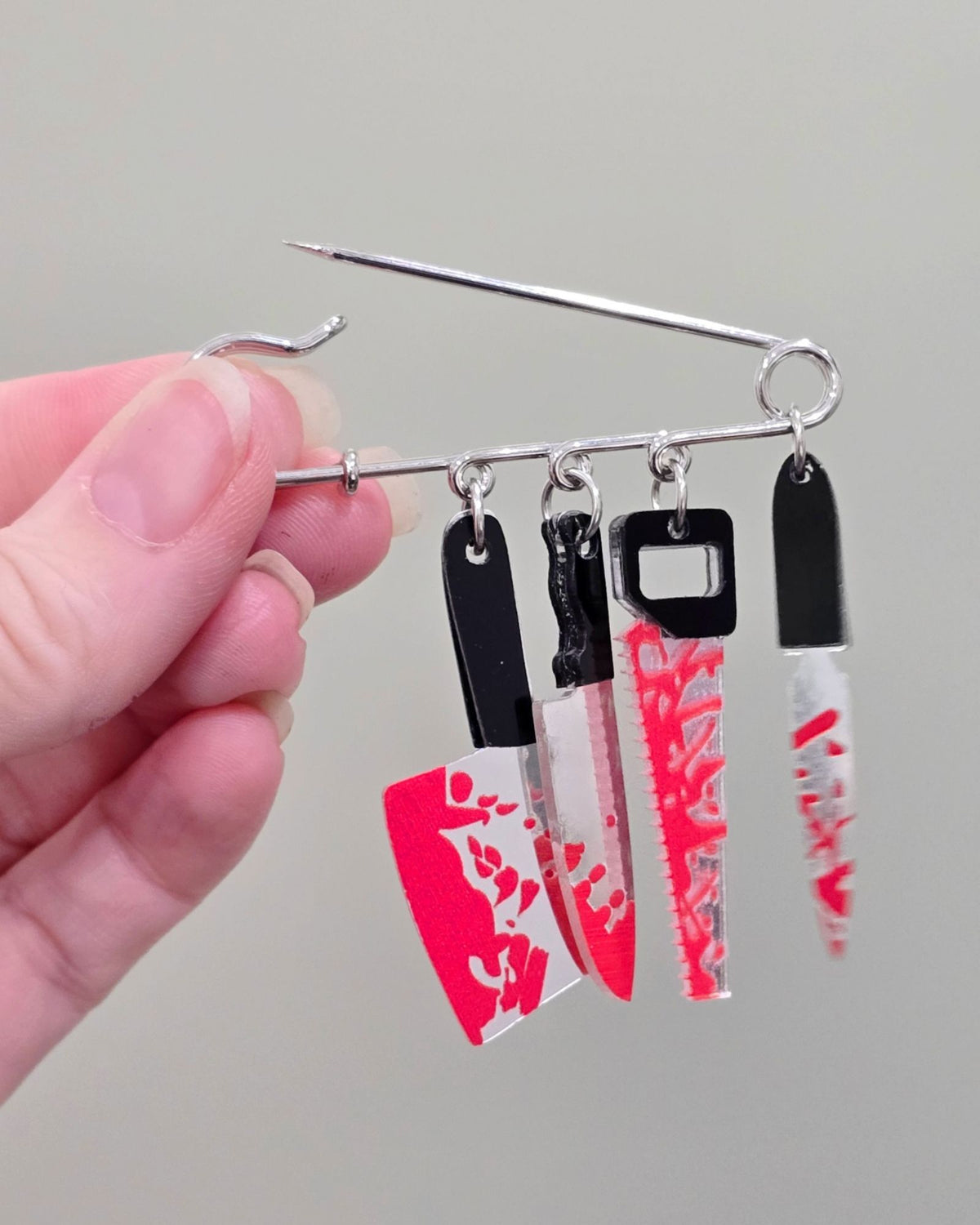 Artisan Bloody Knife Charms Safety Pin Brooch Horror Splatter Kilt Pin