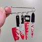 Artisan Bloody Knife Charms Safety Pin Brooch Horror Splatter Kilt Pin