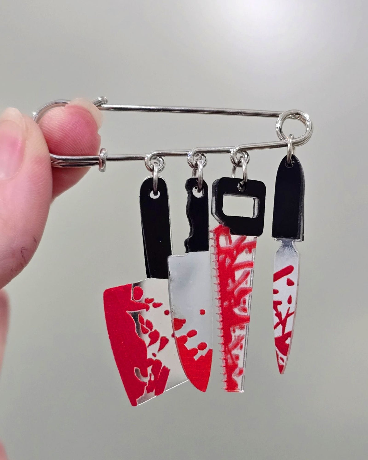 Artisan Bloody Knife Charms Safety Pin Brooch Horror Splatter Kilt Pin