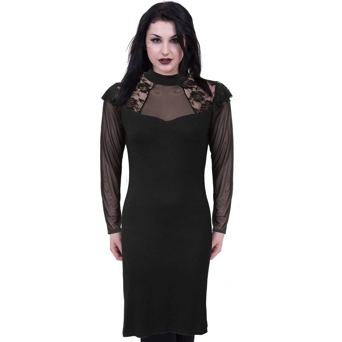 GOTHIC ELEGANCE Lace Shoulder Corset Dress - Gothic Corset Dress
