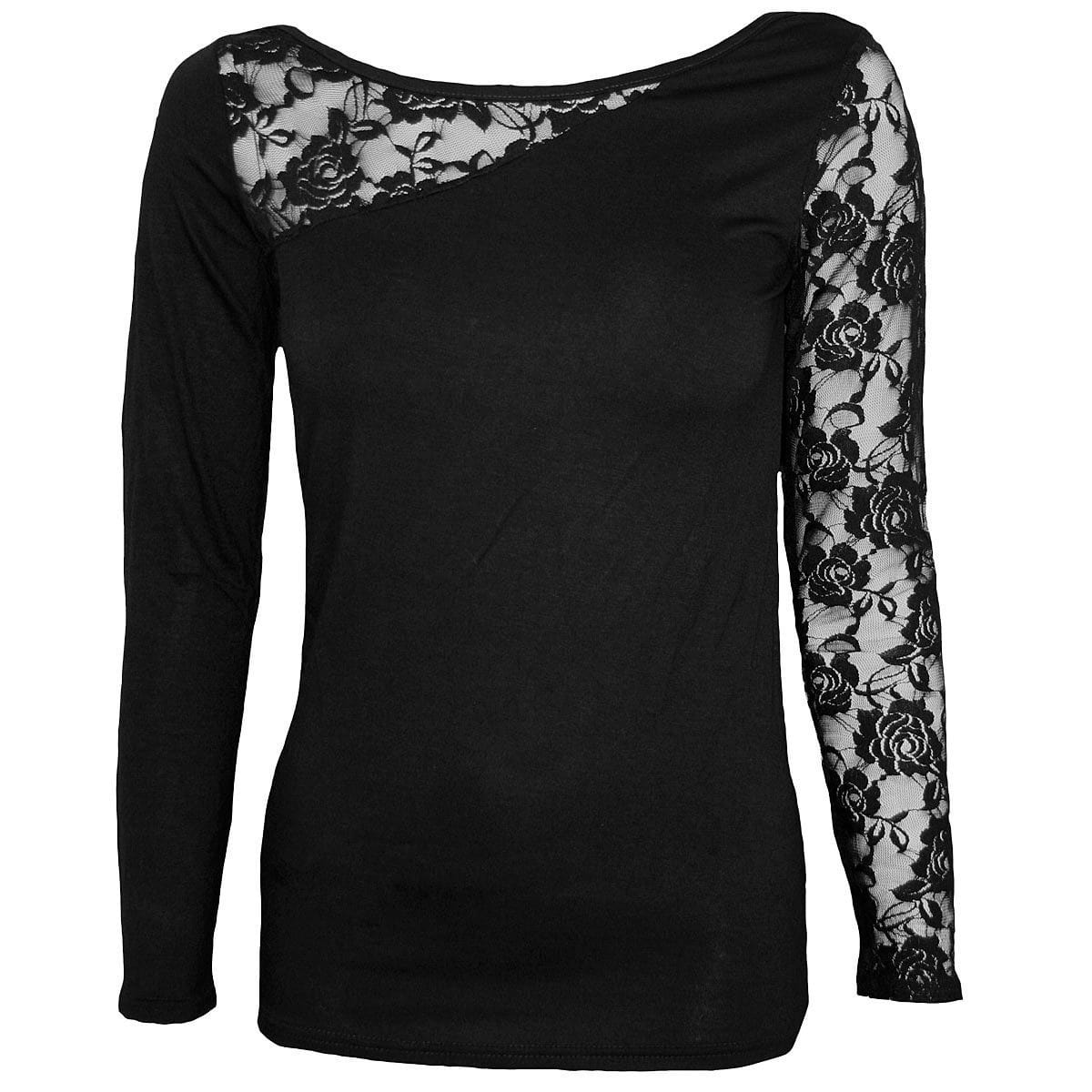 GOTHIC ELEGANCE - Lace One Shoulder Top Black -  - Tops - Long Sleeve