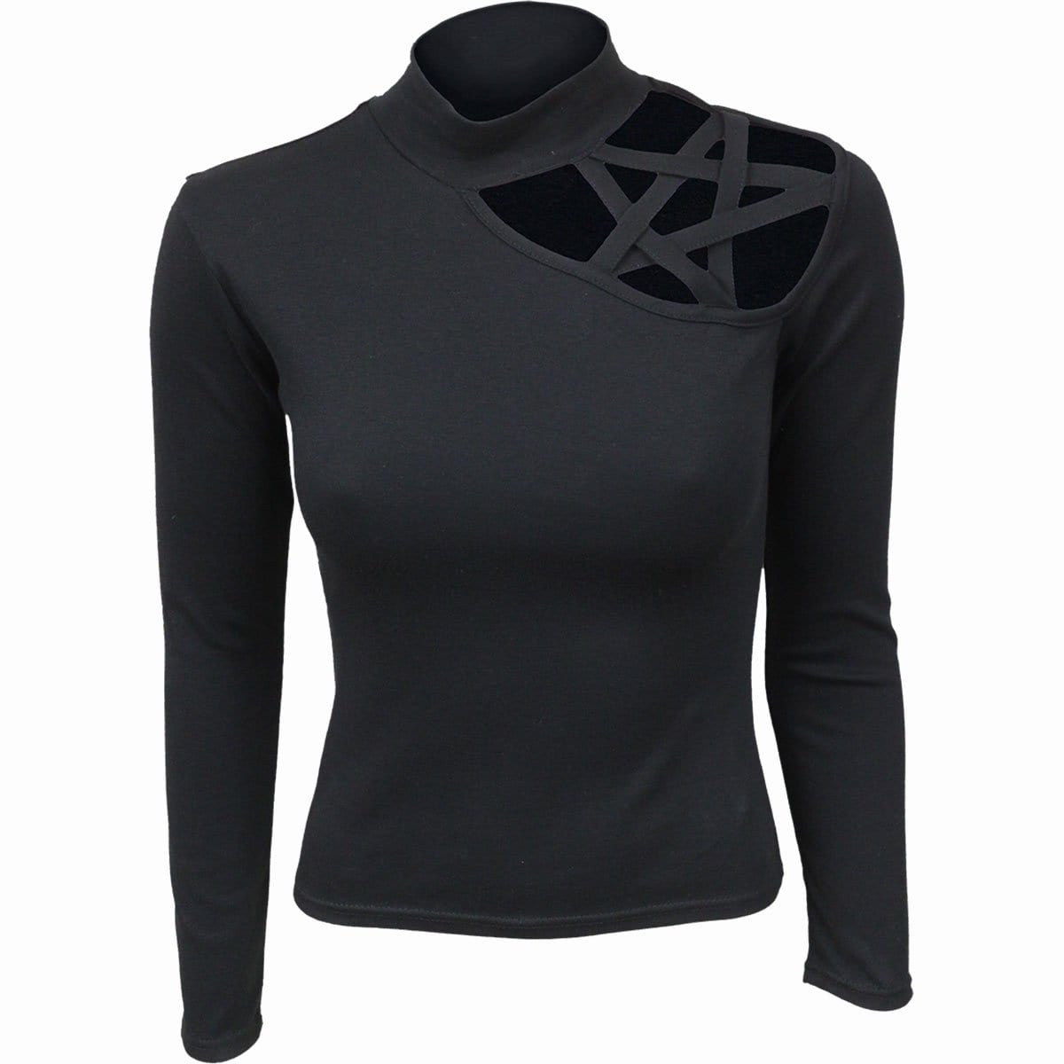 Gothic Elegance Pentagram Shoulder Longsleeve Top - Witchy Fashion - Alternative Clothing