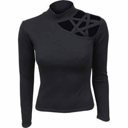 Gothic Elegance Pentagram Shoulder Longsleeve Top - Witchy Fashion - Alternative Clothing -  - Tops - Long Sleeve
