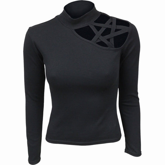 Gothic Elegance Pentagram Shoulder Longsleeve Top - Witchy Fashion - Alternative Clothing