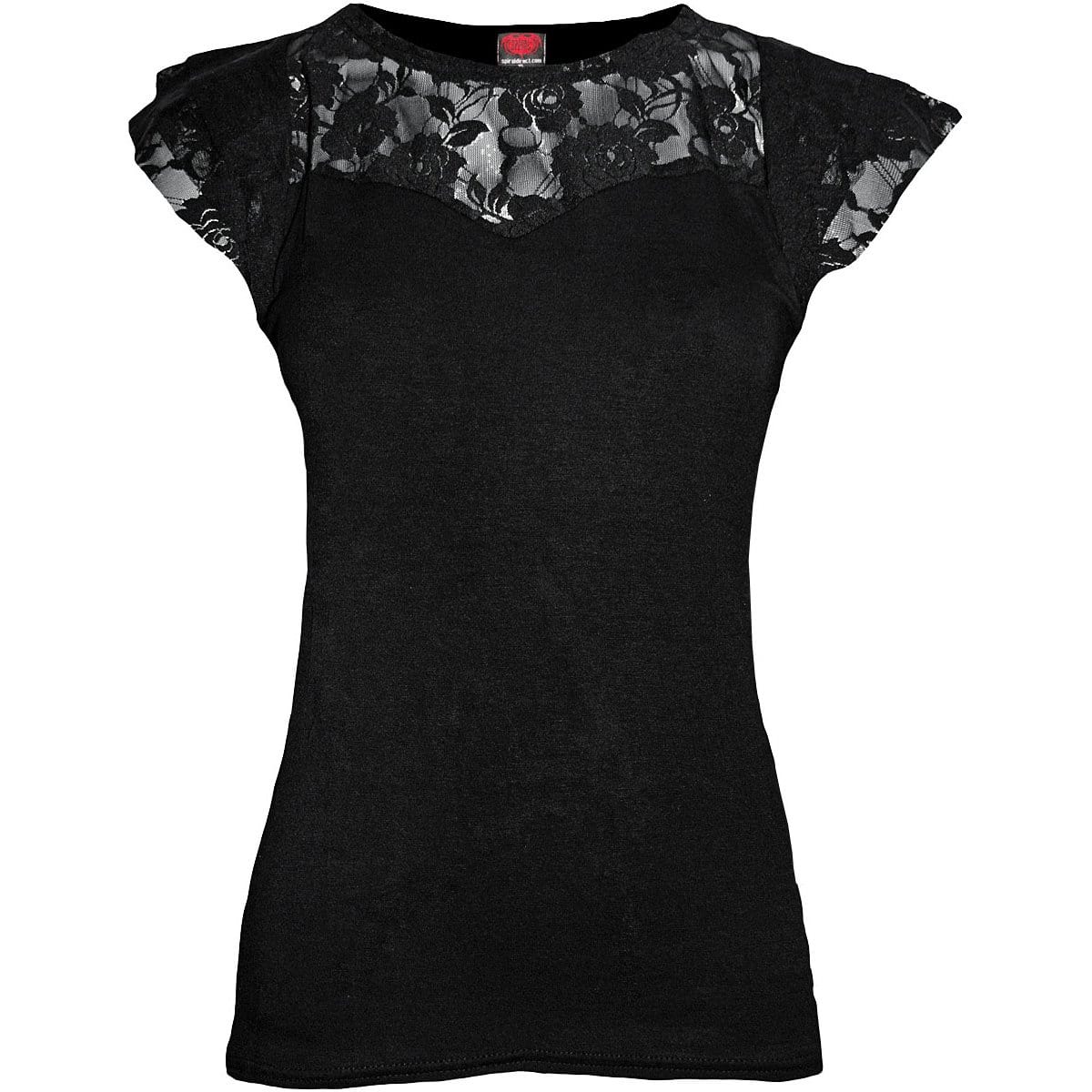 GOTHIC ELEGANCE - Lace Layered Cap Sleeve Top Black -  - Tops - Short Sleeve