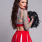 Trickz N Treatz Satans Cheerleader Devils 666 Crop Top Pleated Mini Skirt Set M