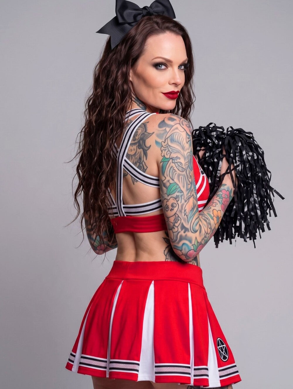 Trickz N Treatz Satans Cheerleader Devils 666 Crop Top Pleated Mini Skirt Set M