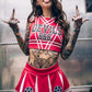 Trickz N Treatz Satans Cheerleader Devils 666 Crop Top Pleated Mini Skirt Set M