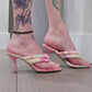 Pastel Tie-Dye Knotted Strap Heeled Sandals with Square Toe