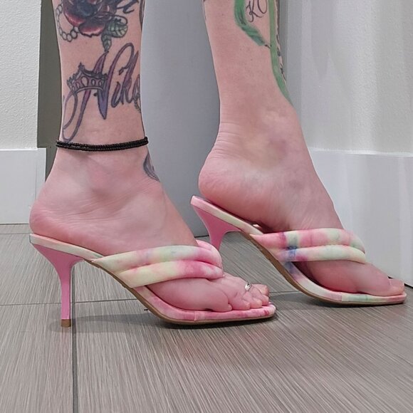 Pastel Tie-Dye Knotted Strap Heeled Sandals with Square Toe