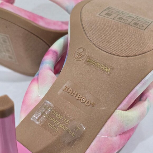 Pastel Tie-Dye Knotted Strap Heeled Sandals with Square Toe